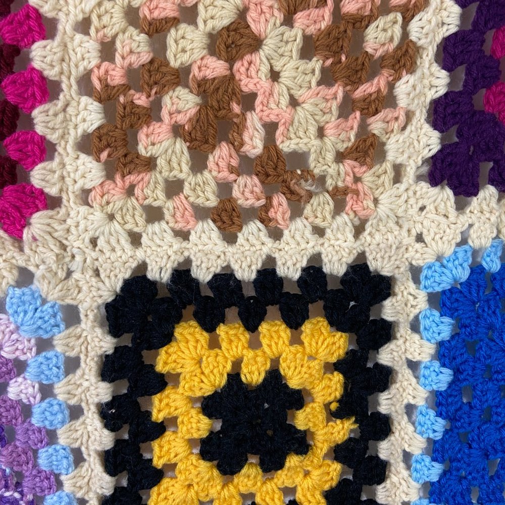 Vintage Crochet Afghan Blanket Lap Couch Colorful Granny Squares pattern - Picture 5 of 5